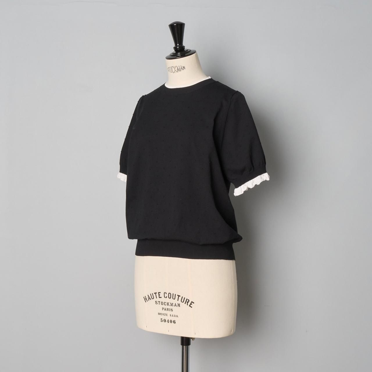 PaleJuteペールジュートdots knit half sleeve PO Pale Jute dots knit half sleeve PO - Pale Jute