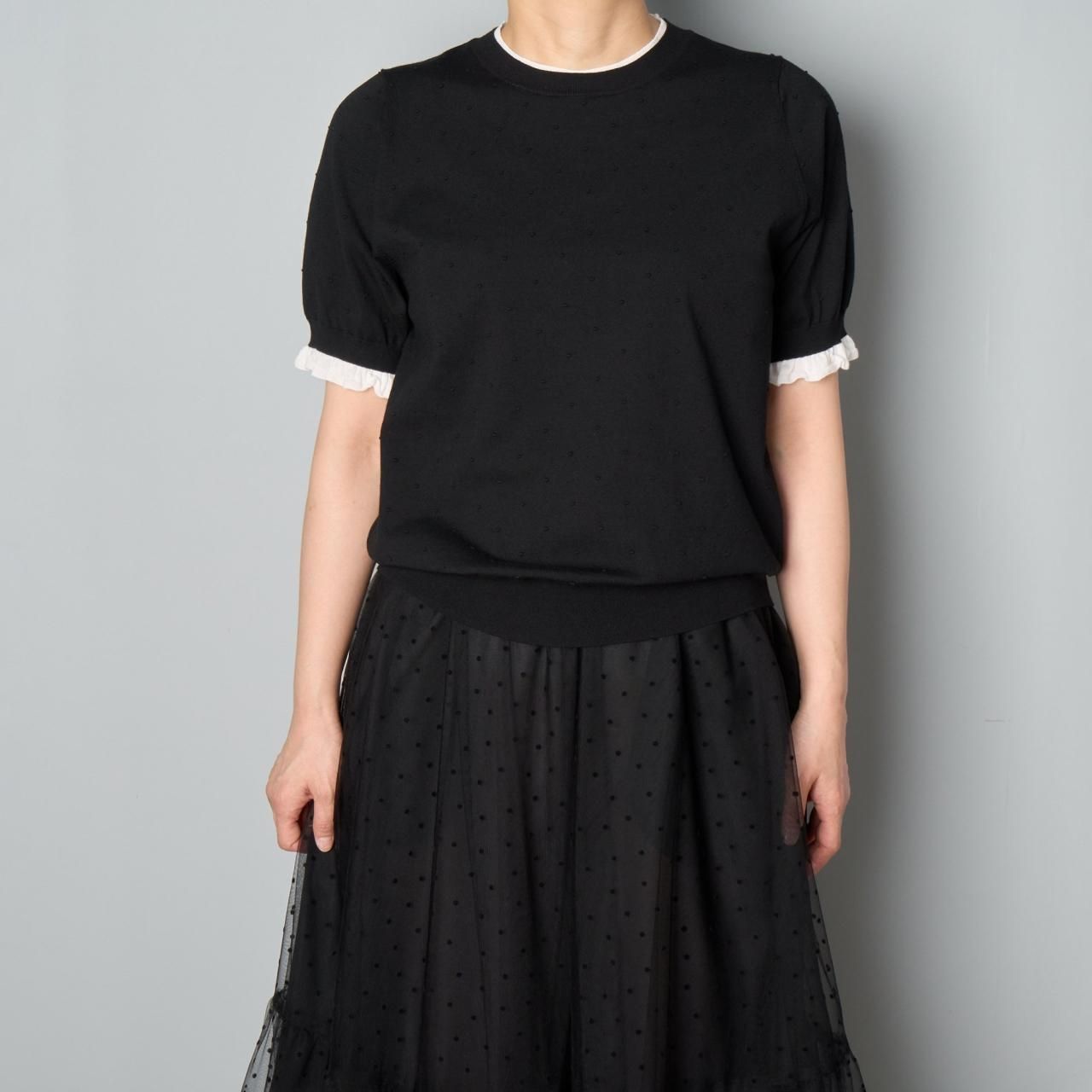 PaleJuteペールジュートdots knit half sleeve PO Pale Jute dots knit half sleeve PO - Pale Jute