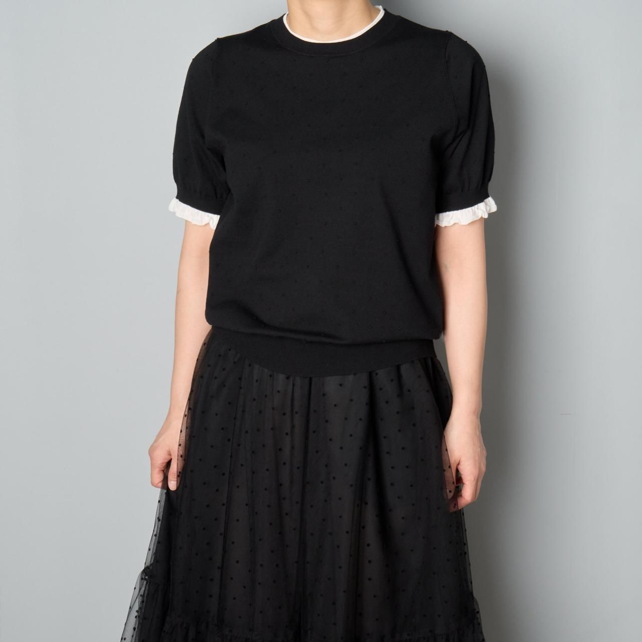 PaleJuteペールジュートdots knit half sleeve PO Pale Jute dots knit half sleeve PO - Pale Jute
