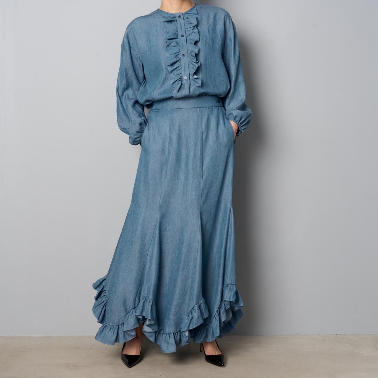 ペールジュートブラウス Pale Jute Front frill shirtdenim blue - Pale Jute