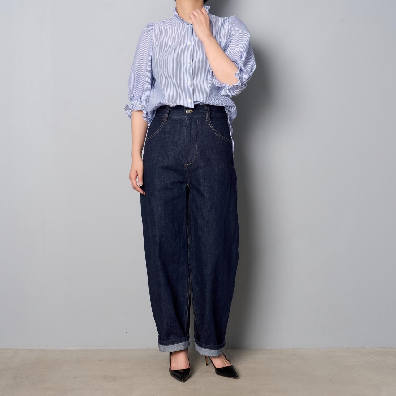 【美品】JNHearts Frill Stripe blouse Navy Frill Blouse with Jabot Brooch – axes femme from JAPAN