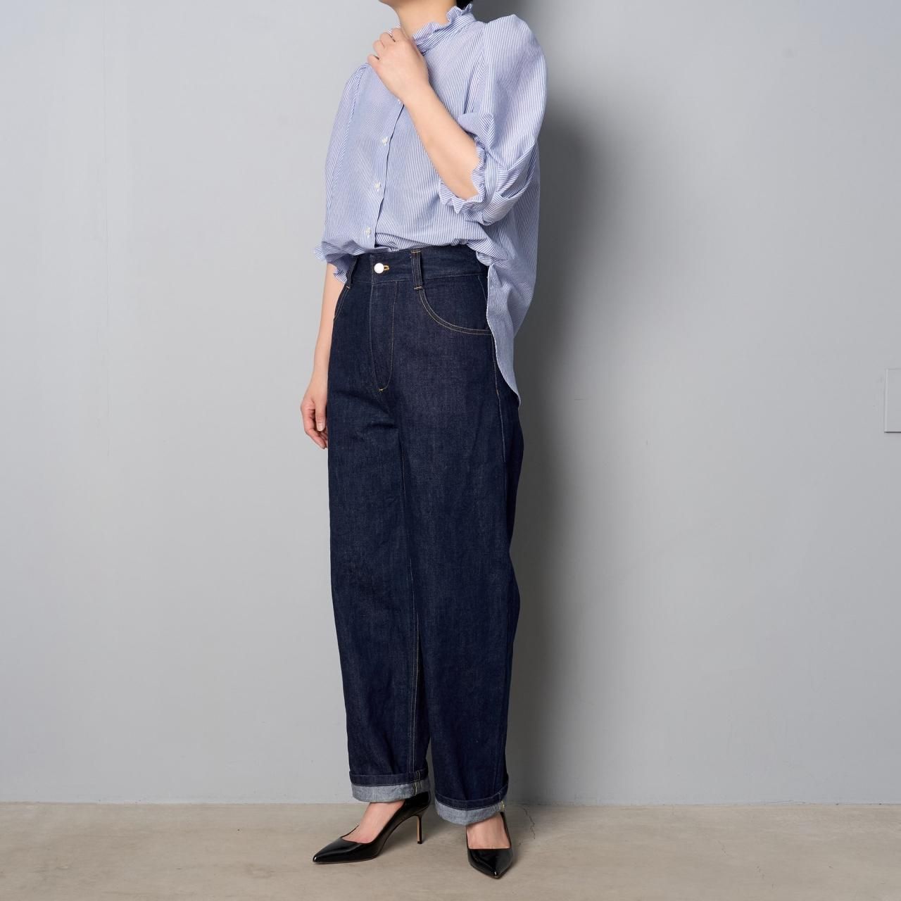 Pale Jute Classic frill shirtsax stripe - Pale Jute