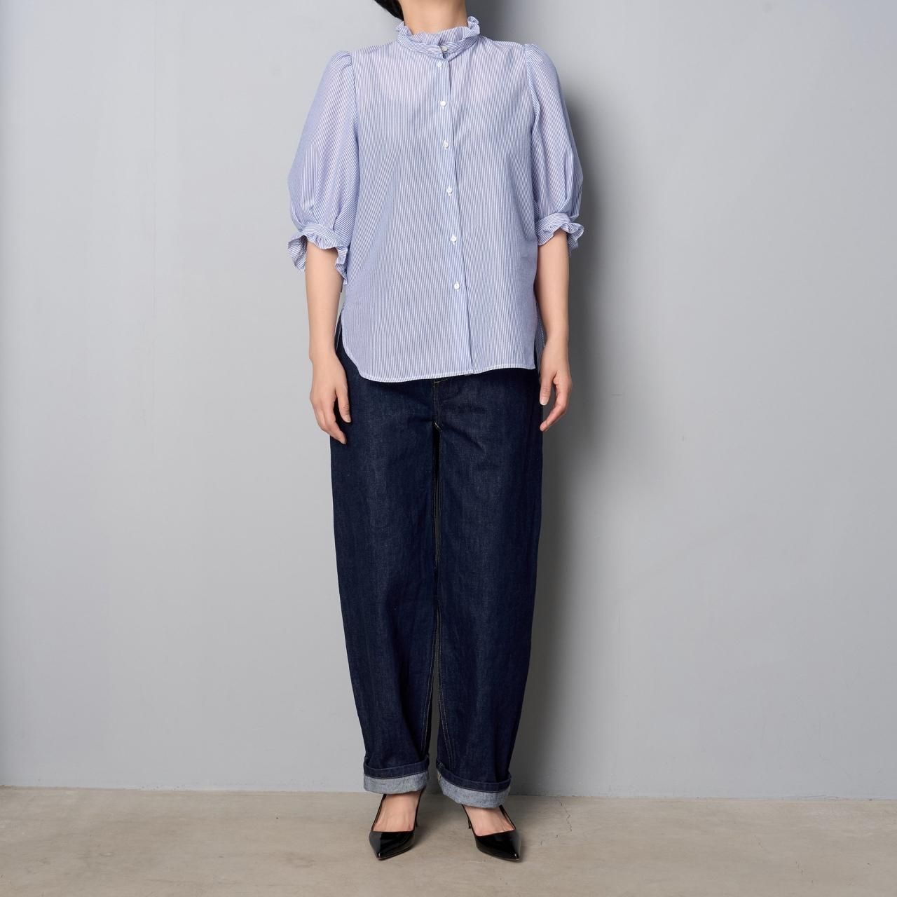 Pale Jute Classic frill shirtsax stripe - Pale Jute