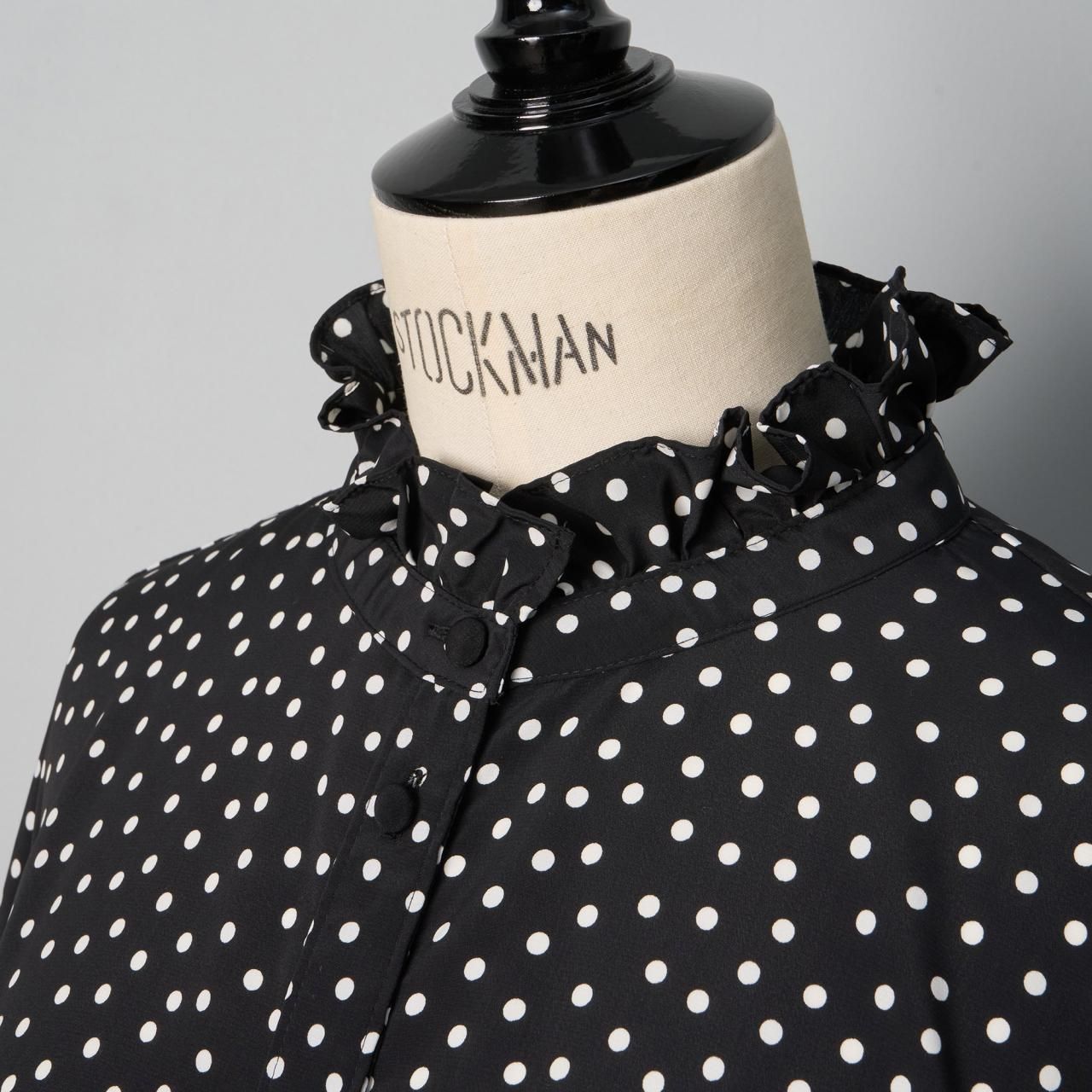 Pale Jute polka dot frill long tail blouse Ⅱ - Pale Jute
