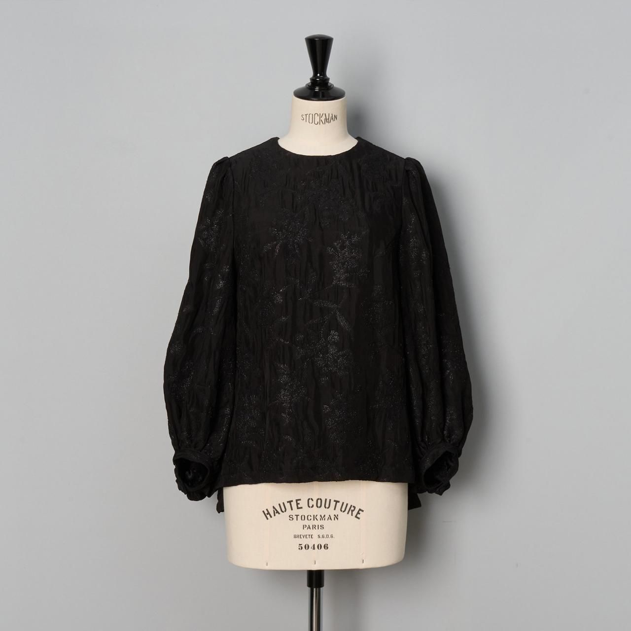 Pale Jute <BR> Glitter flower jacquard blouse<BR> black