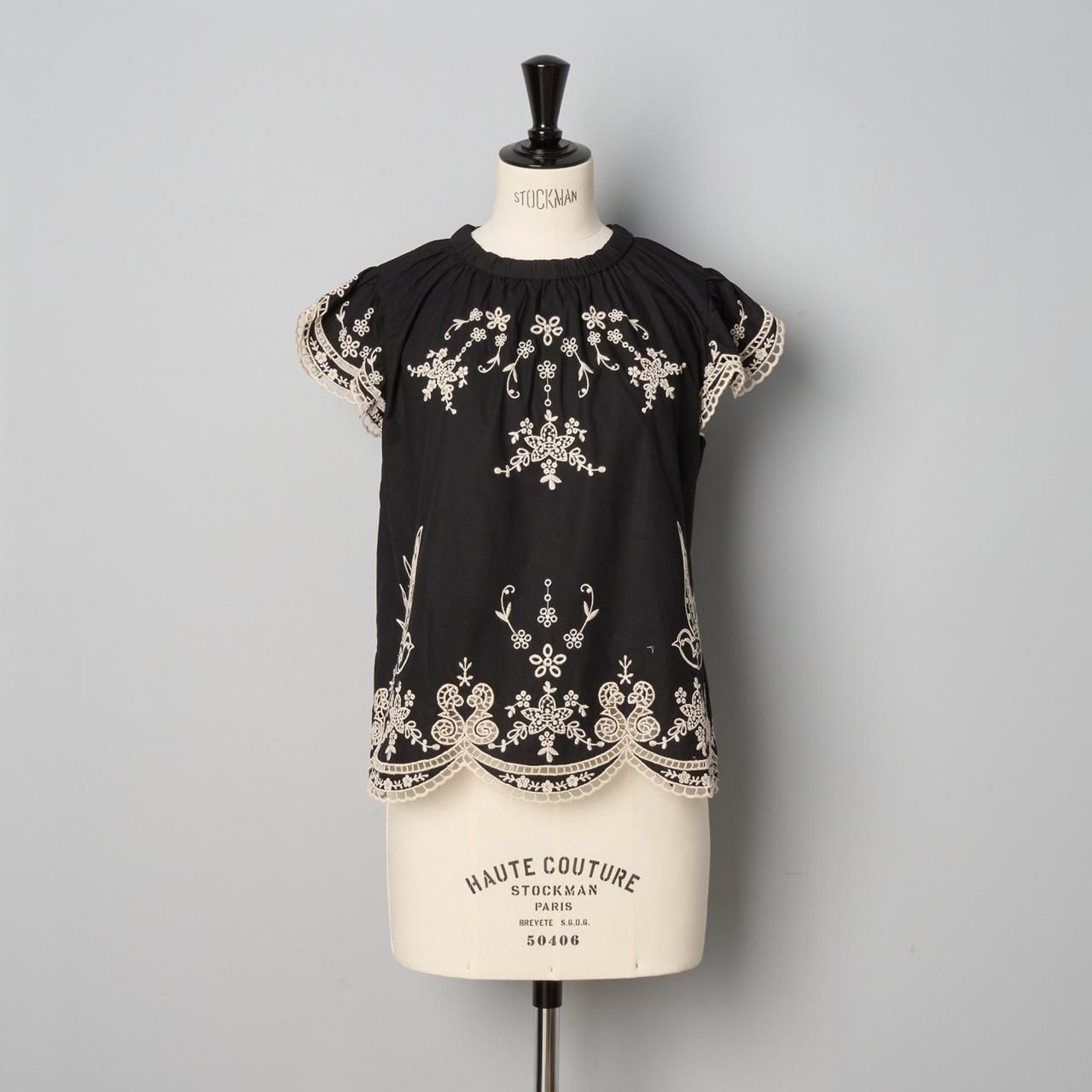 Sea New York<BR>KINGSLEY EMBROIDERY FLUTTER SLV TOP<BR>BLACK