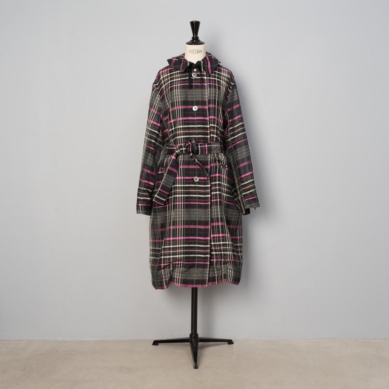 pelleq<BR>plaid silk organza collar coat<BR>dark