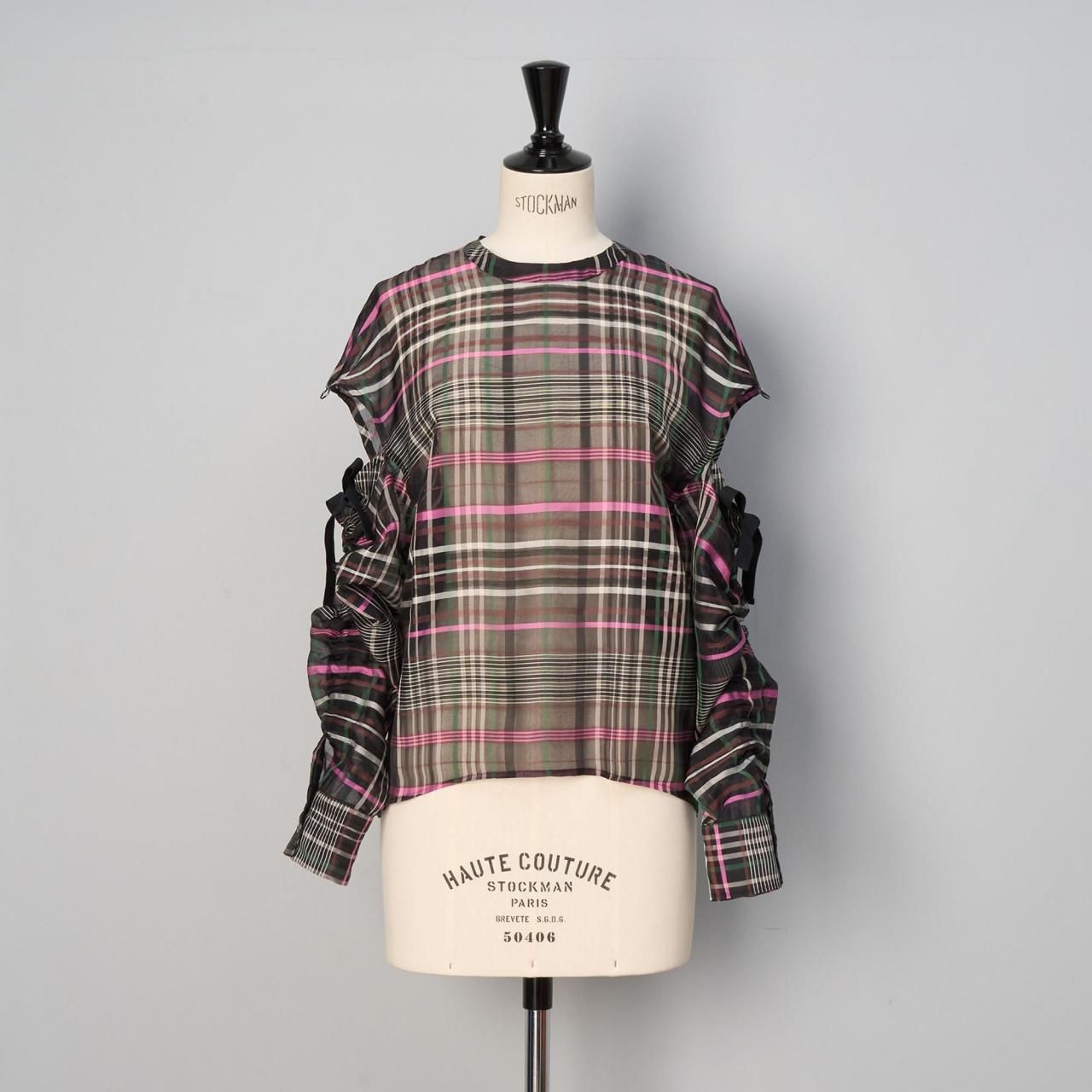 pelleq<BR>plaid silk organza string shirt<BR>dark