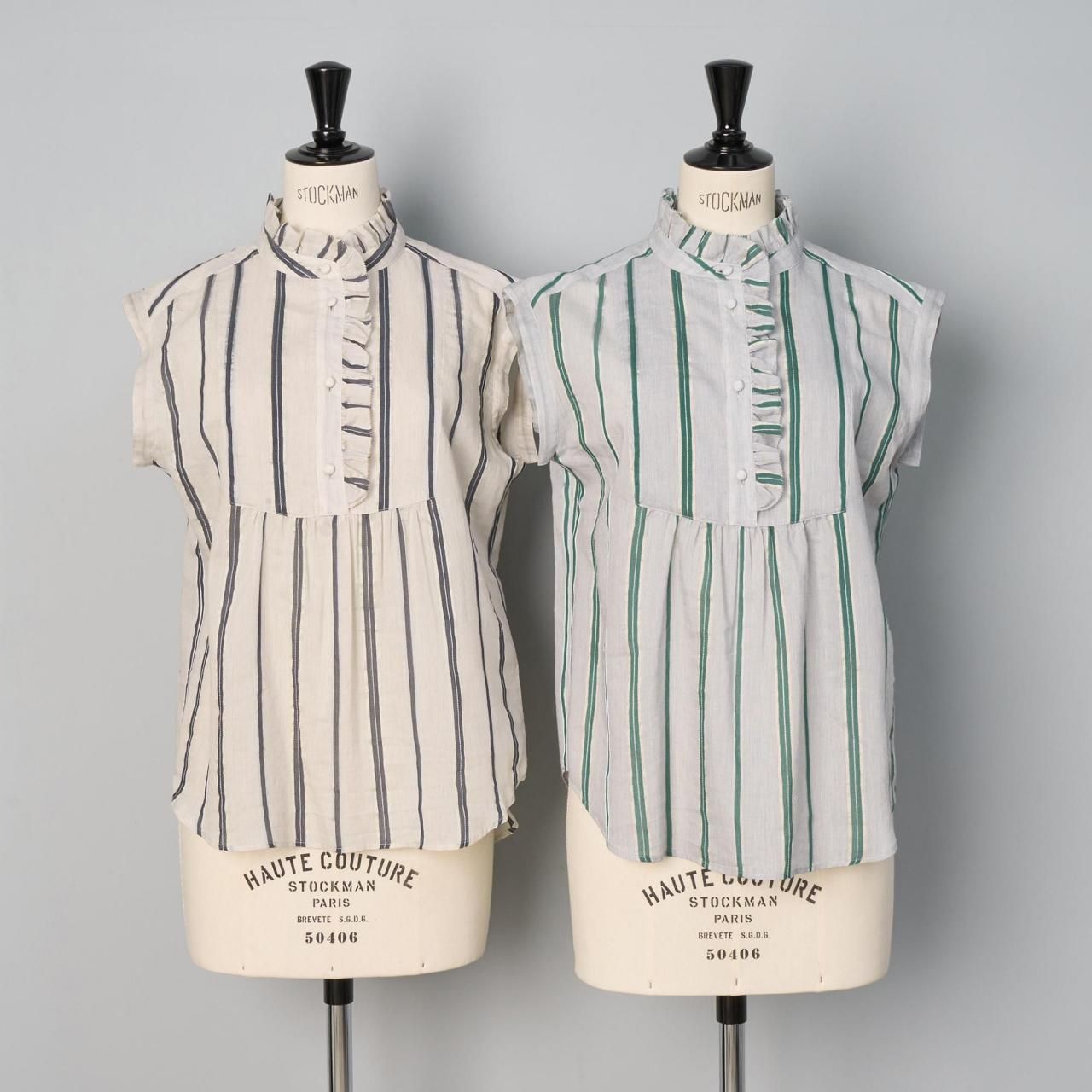 Pale Jute<BR>italian stripe band sleeve shirt<BR>