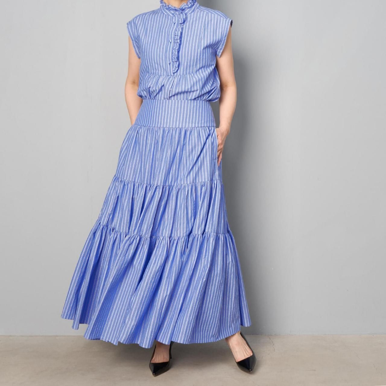 Pale Jute<BR>stripe tired skirt<BR>