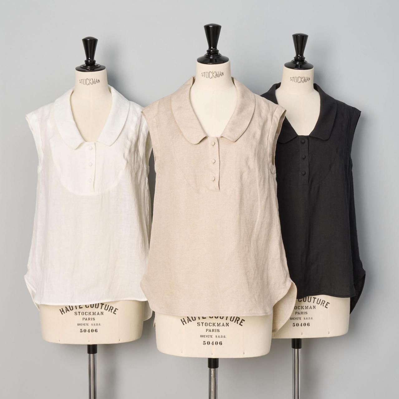Pale Jute<BR>linen round collar blouse<BR>