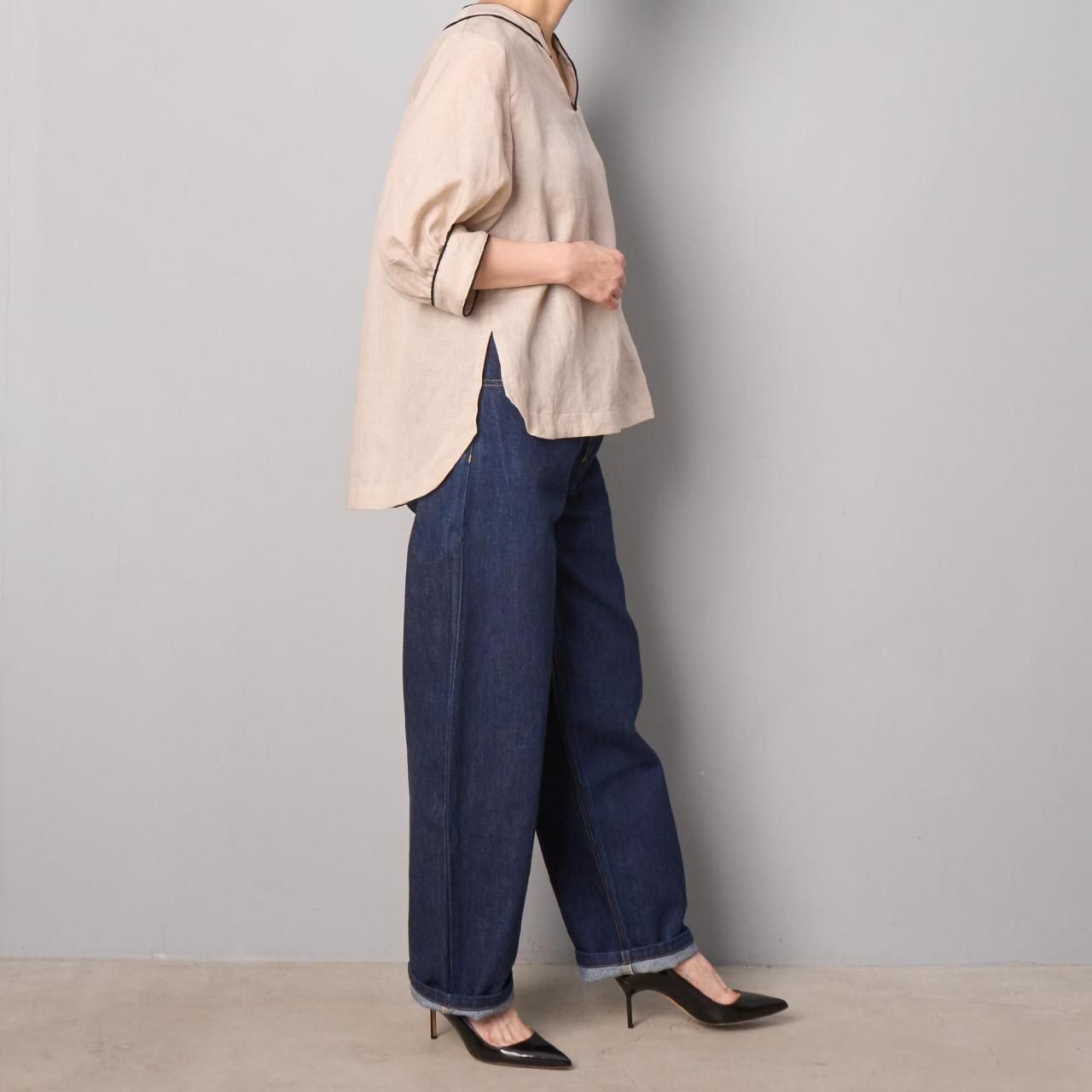 Pale Jutelinen piping blouse - Pale Jute