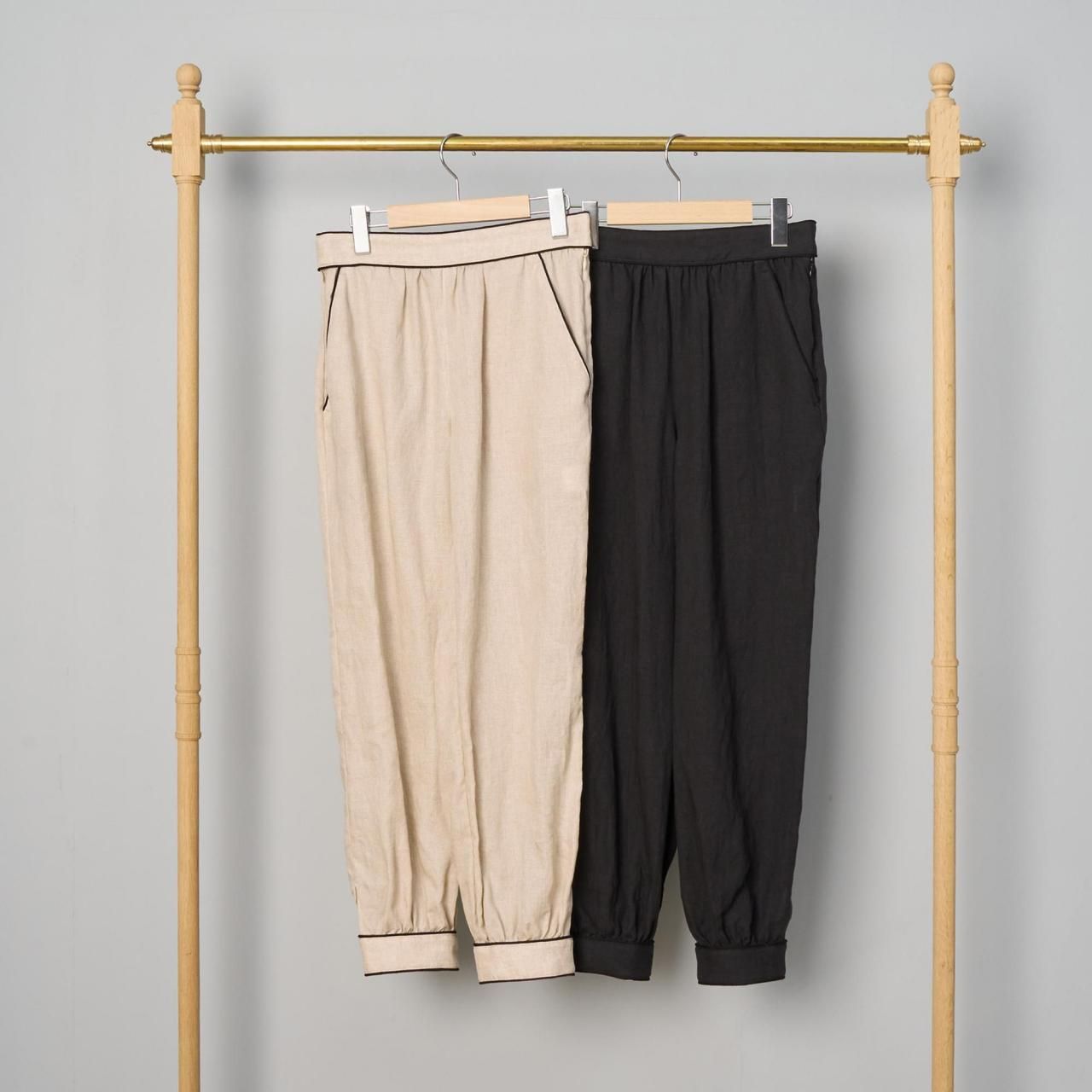 Pale Jute<BR>linen piping pants<BR>