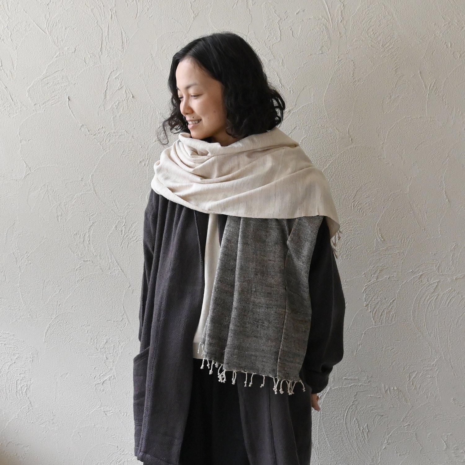 MESH 2トーンワイドエリシルクストール - 【シサム工房 公式 MESH 2トーンワイドエリシルクストール - 【シサム工房 公式