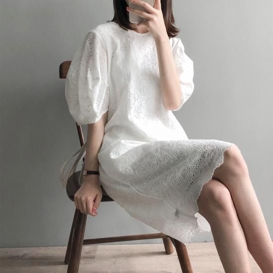 春夏コーデ　オールシーズン♡総レース♡ボリュームスリーブワンピース♡S 春夏コーデオールシーズン♡総レース♡ボリュームスリーブ