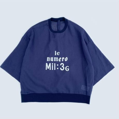 BLANC basque コットン/ラミーローン プリント入り半袖ブラウス