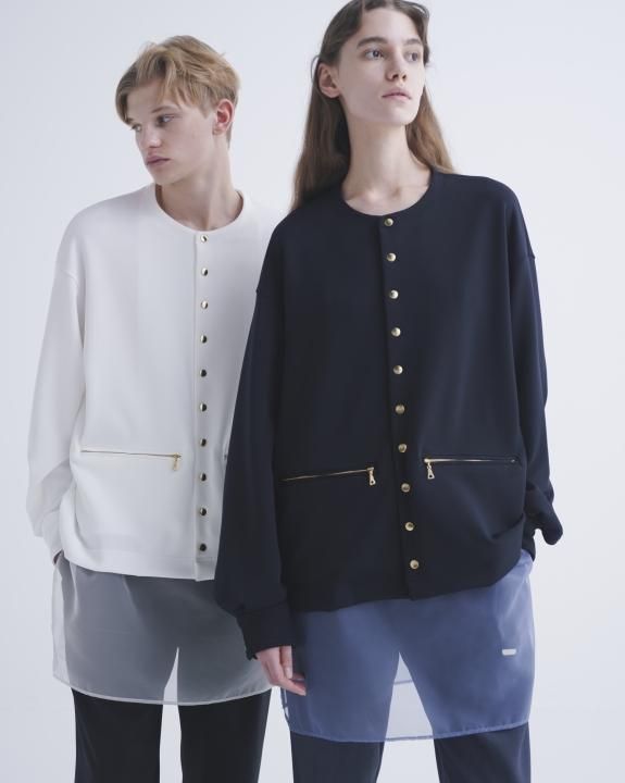 CULLNI Double Knit Dot Button Collarless Shirt Jacket - m-market CULLNI Double Knit Dot Button Collarless Shirt Jacket - m-market