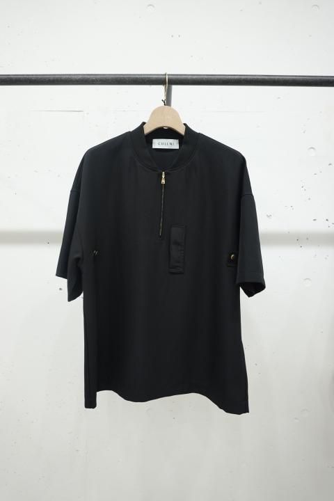 CULLNI Chambray Twill Half Zip MA-1 Short Sleeve Pullover