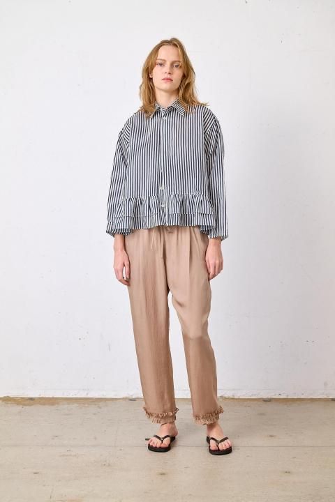 T.yamai Paris ストライプヘムダブルフリルブラウス - m-market