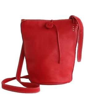 新品ショルダーバッグ レッド 本牛革斜め掛けレザーショルダーバッグ hana レッド | アジアの手仕事