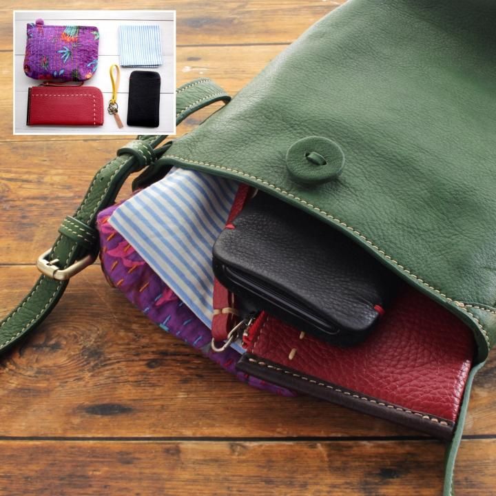 本牛革斜め掛けレザーショルダーバッグ hana オリーブ | アジアの手