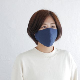 コットン立体マスク 男女兼用 3重構造 ポケット付き 天然素材 綿 （ネイビー）