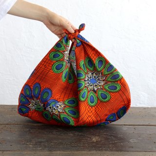 alinのあづま袋 M 50cm かごバッグに あずま袋 マチ付き アフリカンバティック （花/オレンジ）