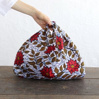 alinのあづま袋 M 50cm かごバッグに あずま袋 マチ付き アフリカンバティック （赤花/ホワイト）