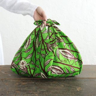 alinのあづま袋 M 50cm かごバッグに マチ付き アフリカンバティック （カカオ/グリーン）