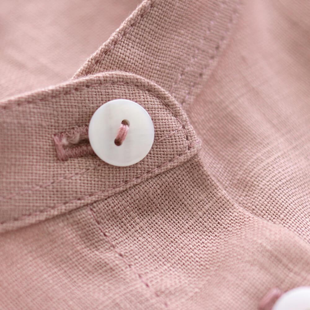 リネン 2way スタンドカラー長袖シャツワンピース 羽織り （ピンク