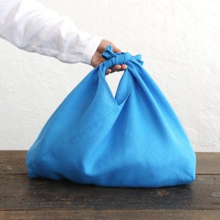 alinのあづま袋 M 50cm かごバッグに リネンあずま袋 マチ付き （ブルー）