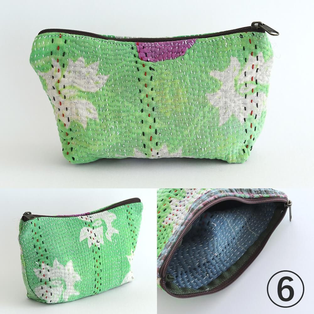 インドの刺し子布 カンタ刺繍(ラリーキルト)ボート型ポーチ インドの刺し子布 カンタ刺繍(ラリーキルト)ボート型ポーチ