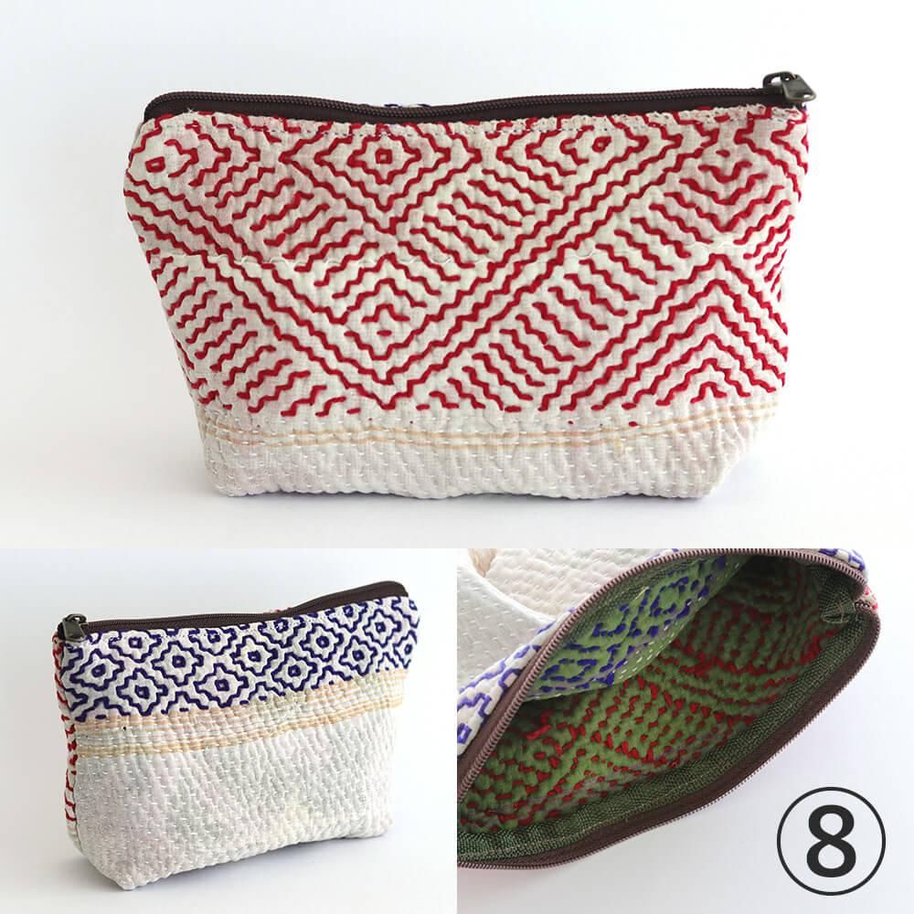 インドの刺し子布 カンタ刺繍(ラリーキルト)ボート型ポーチ インドの刺し子布 カンタ刺繍(ラリーキルト)ボート型ポーチ
