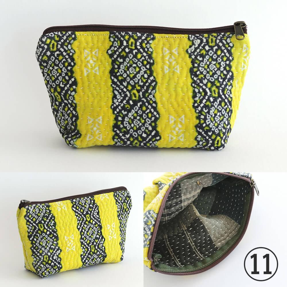 インドの刺し子布 カンタ刺繍(ラリーキルト)ボート型ポーチ インドの刺し子布 カンタ刺繍(ラリーキルト)ボート型ポーチ