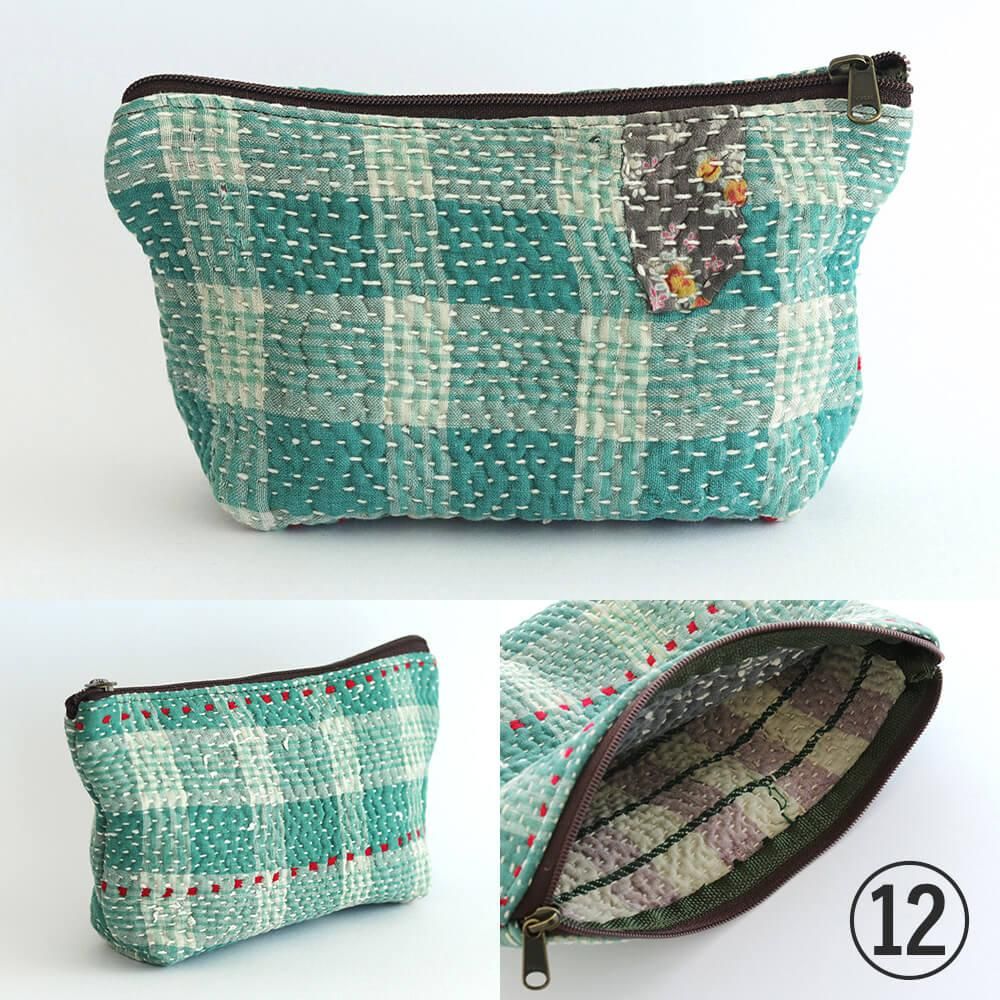 インドの刺し子布 カンタ刺繍(ラリーキルト)ボート型ポーチ インドの刺し子布 カンタ刺繍(ラリーキルト)ボート型ポーチ