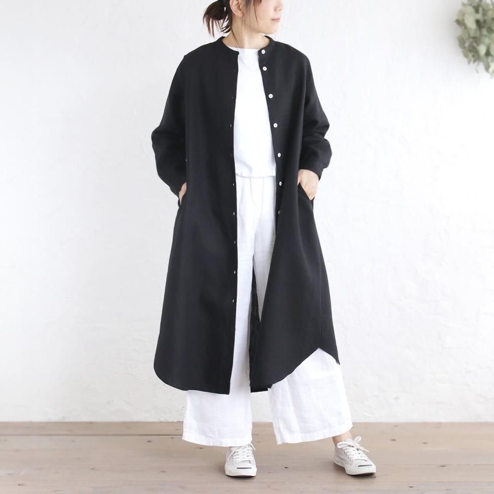 リネン 2way スタンドカラー長袖シャツワンピース 羽織り