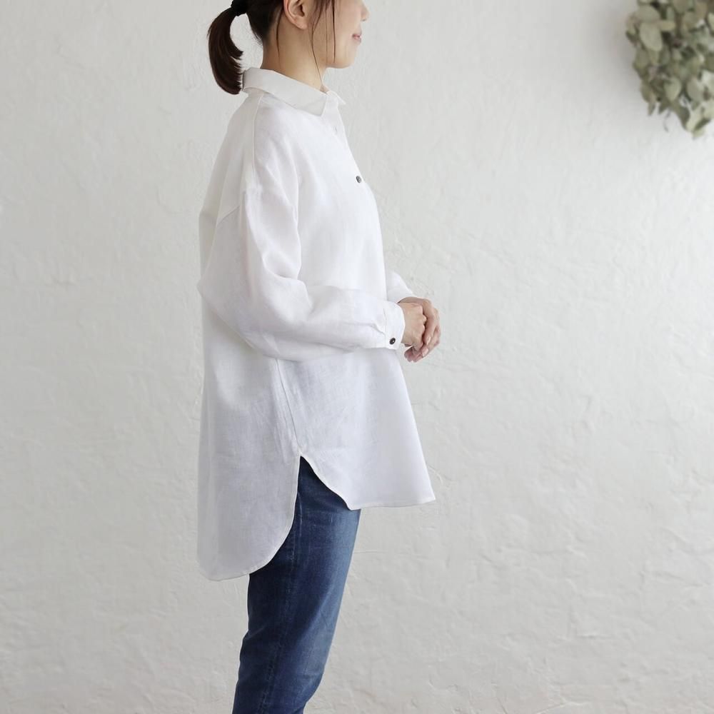 送料無料】リネン シャツブラウス （オフホワイト/黒ボタン）TP18|イン