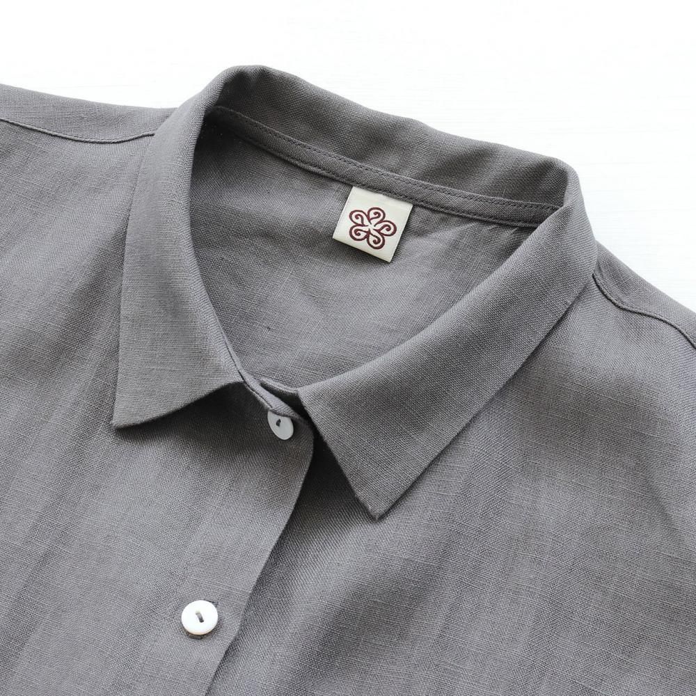 送料無料】 リネン 2way半袖シャツワンピース | グレー - アジア