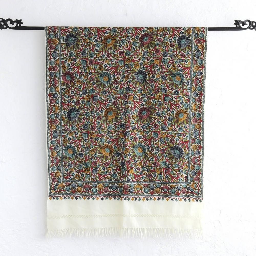 カシミール刺繍ストール | オフホワイト | ハンドミシン カシミール刺繍ストール | オフホワイト | ハンドミシン