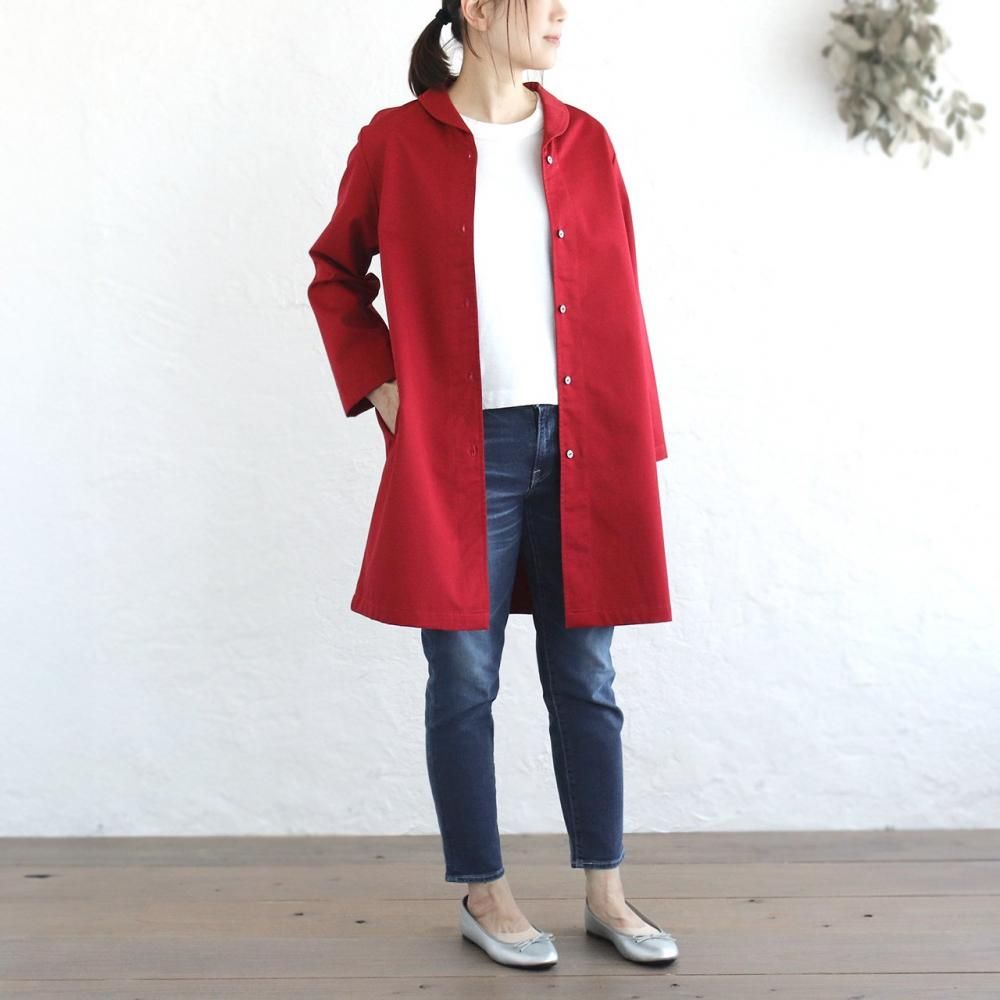 送料無料】コットンツイルショールカラー ジャケットコート 着丈89cm