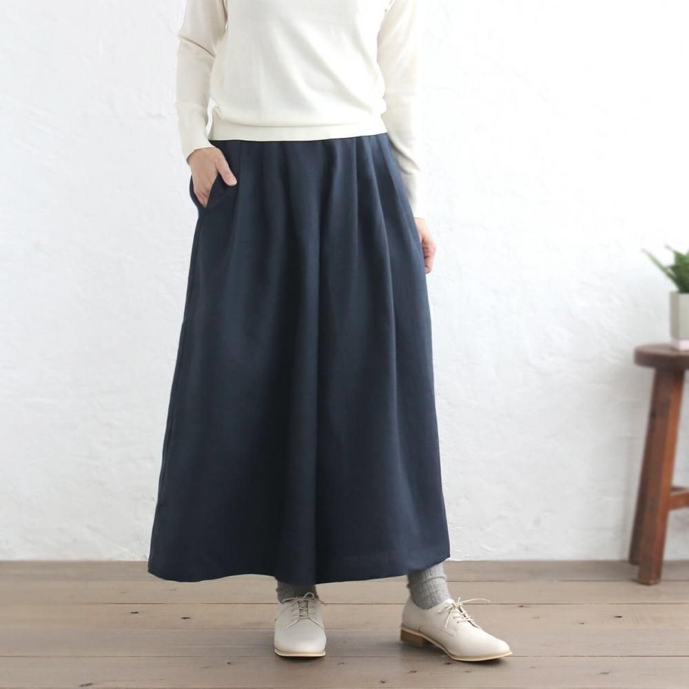リネン タックワイドパンツ | スカンツ ネイビー - alin（ありん