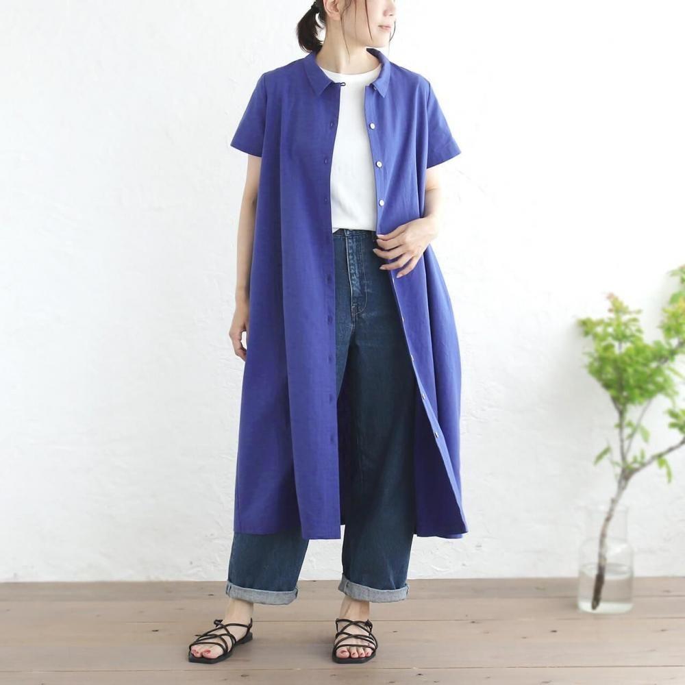 羽織にもなるリネン混シャツワンピース（遠州織物/ロイヤルブルー