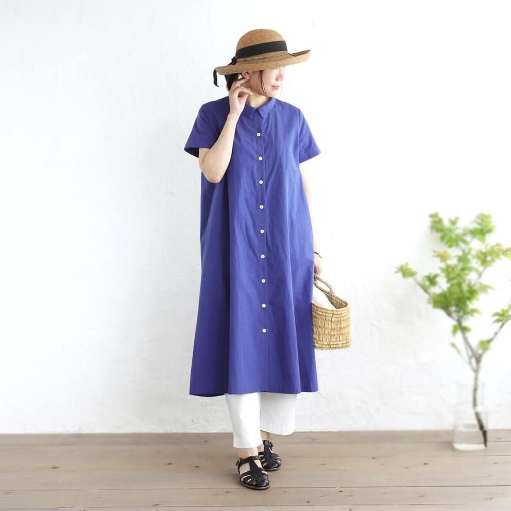 羽織にもなるリネン混シャツワンピース（遠州織物/ロイヤルブルー