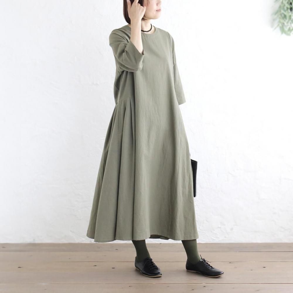 ★カーキ× ブラック デニム リメイク ミリタリー リネン チュニック ワンピ★ ☆カーキ× ブラック デニム リメイク ミリタリー リネン チュニック