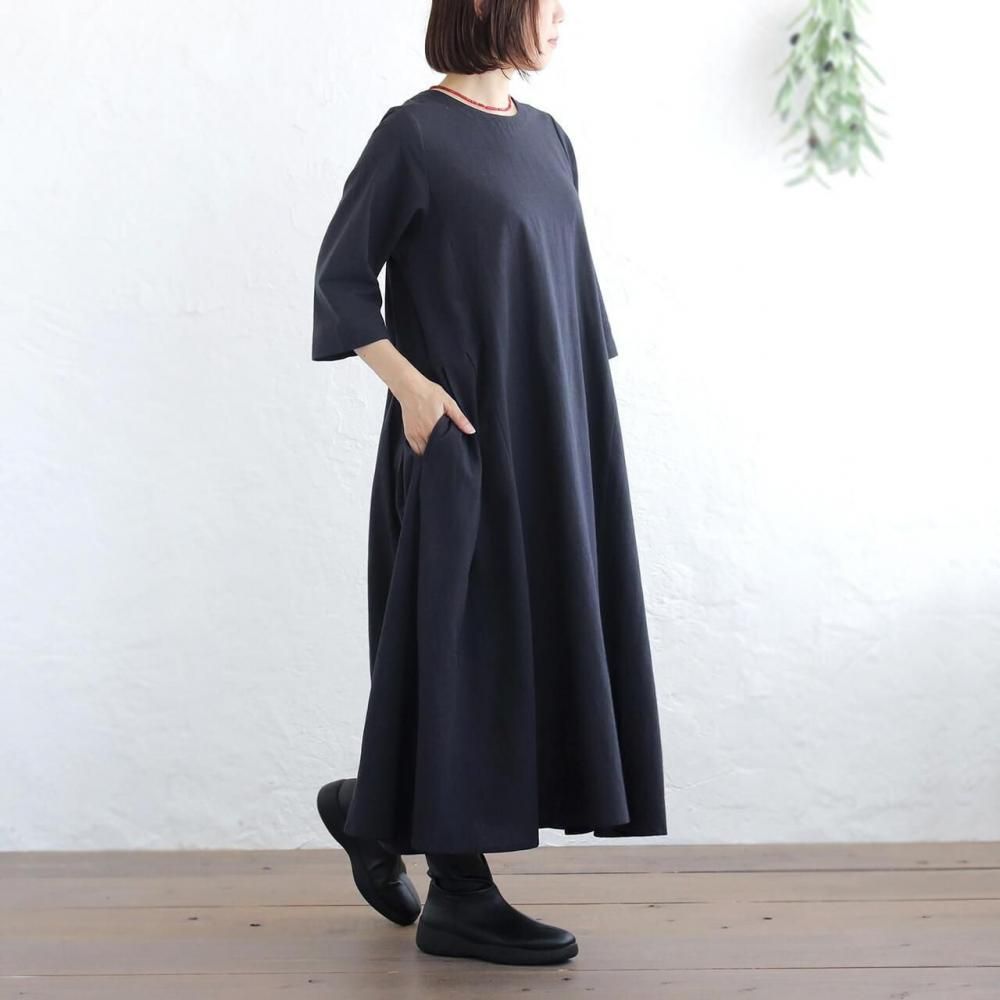 東炊きコットンリネンワンピース | ネイビー - alin（ありん） アジア