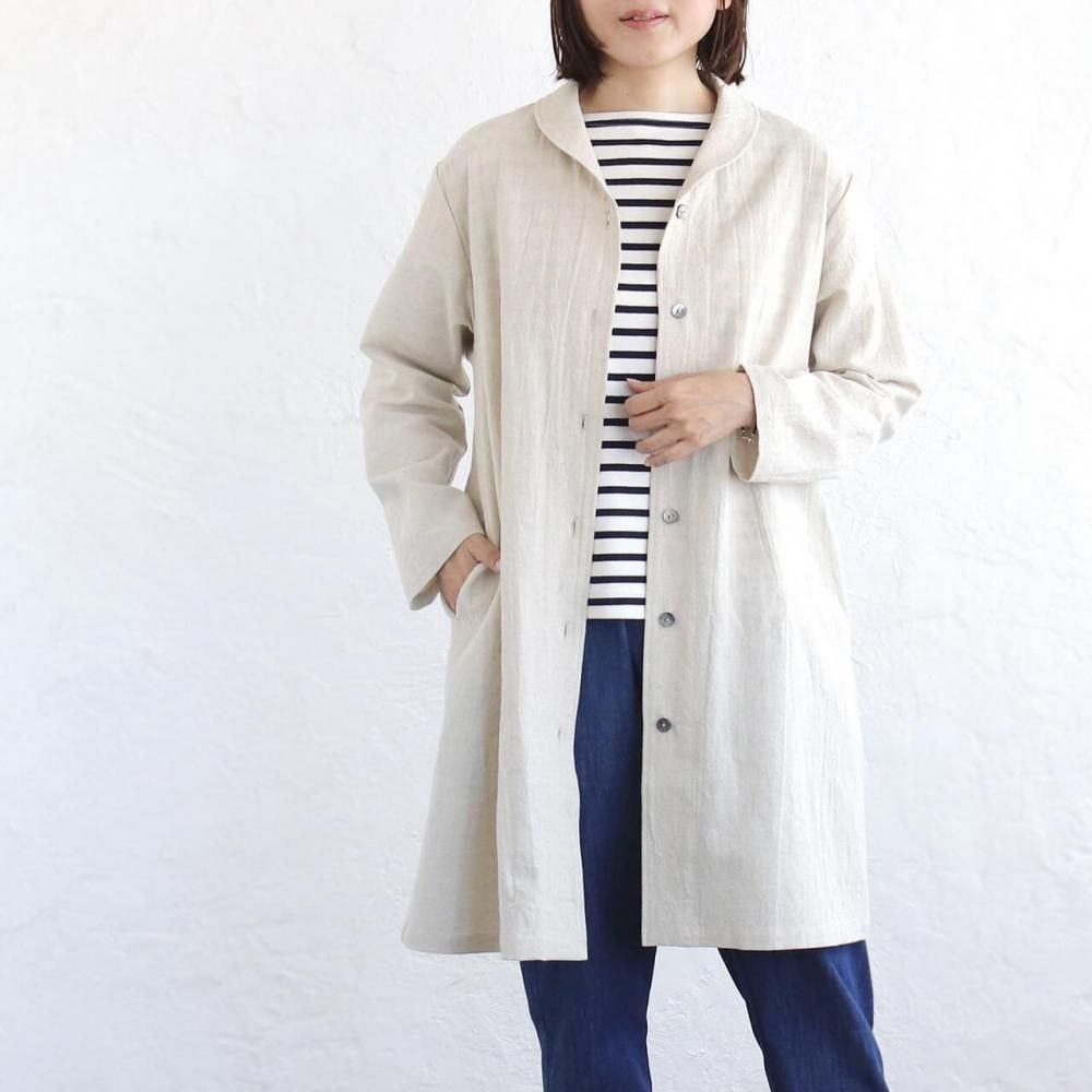 送料無料】桐七炊きコットンリネン ショールカラー ジャケットコート