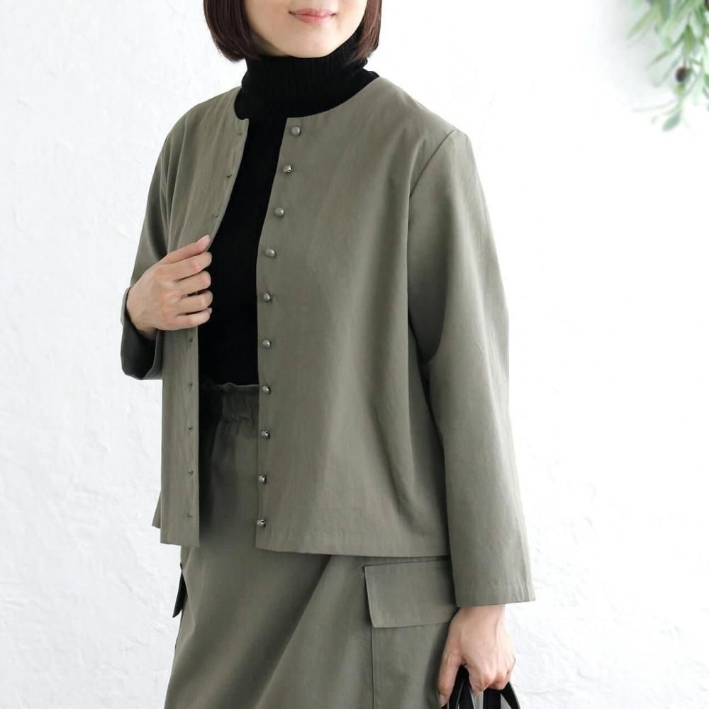 ノーカラージャケット|オリーブ - alin（ありん） アジアの手仕事