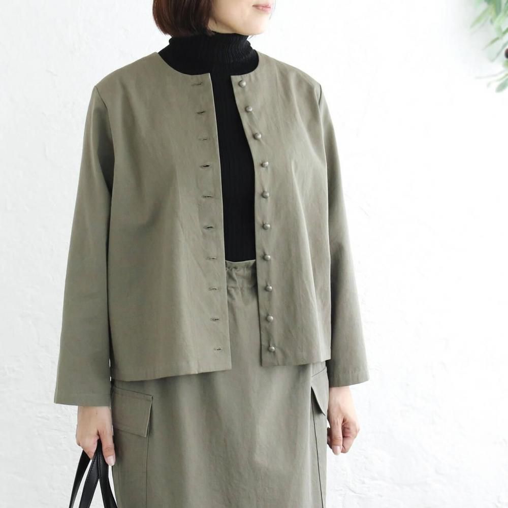 東炊きコットンツイル ノーカラージャケット