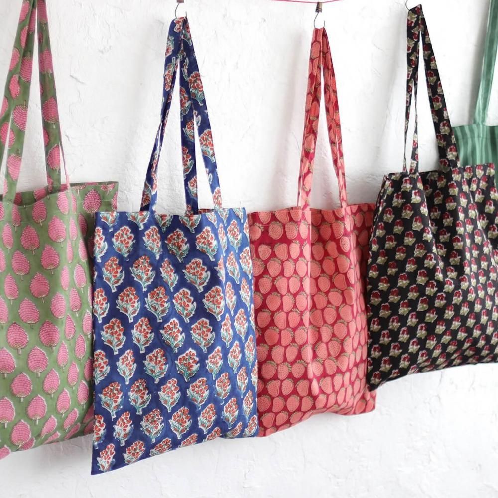 木版染め/ブロックプリント トートバッグ（ストライプ/パープル