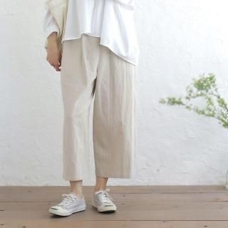 送料無料】桐七炊きコットンリネン 八分丈クロップドパンツ （生成り